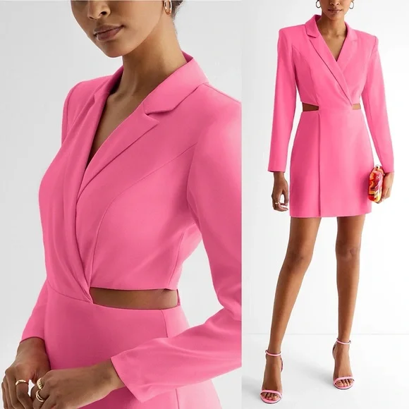 Express Pink Cutout Mini Blazer Long Sleeve Barbie Dress - Picture 5 of 17
